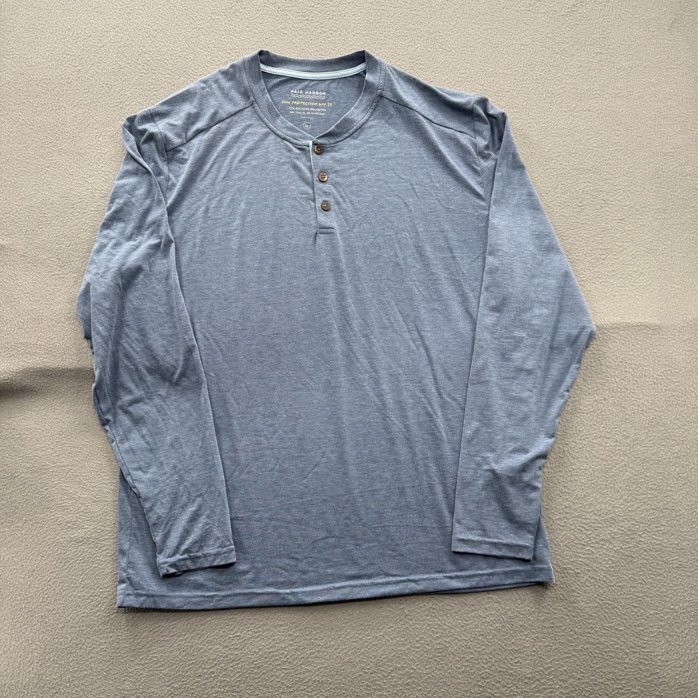 Fair Harbor Shirt Mens XL Blue Long Sleeve UPF 50 Henley Sun Tee Top Performance
